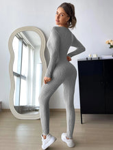 EZwear Solid Ribbed Knit Scoop Neck Unitard Jumpsuit